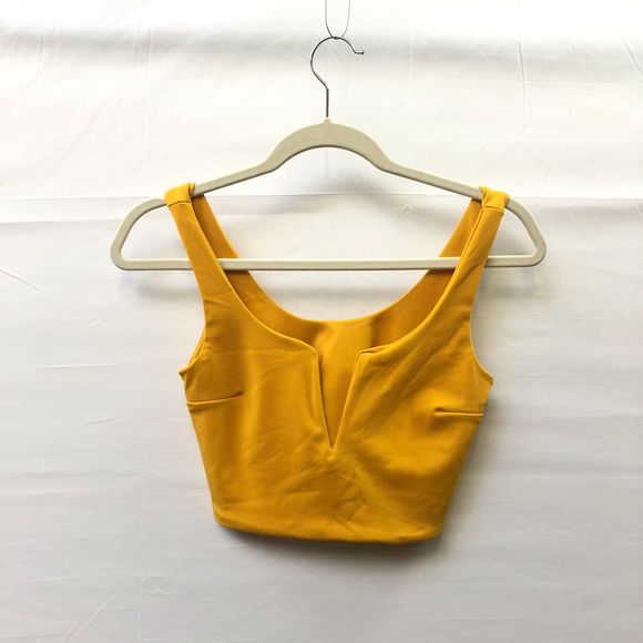 Ceylon Mustard Cotton Blend Yellow Split Deep V Crop Tank Top Small Side Zipper - Picture 2 of 9
